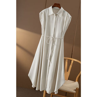 WW￥1390 秒！双层真丝 鬼绉衬衫连衣裙+斜裁吊带女春天家7R04