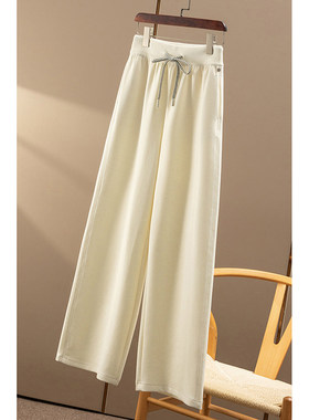 ￥229 秒！春天家 法G含羊毛高松紧腰直筒阔腿休闲裤女5Y29