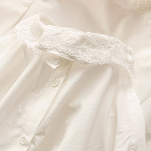 女83F5 法柜高支100棉蕾丝花边领白衬衫 H春上7号 时髦叠搭