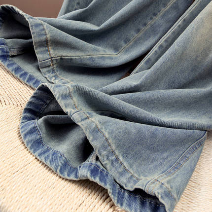 春上7号 炸街脏脏裤！法柜藏肉立裁高腰弯刀牛仔阔腿裤女40J4