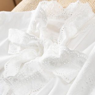 法G设计感100棉镂空刺绣衬衫 优雅飘带领 女20J7 早春 H春上7号