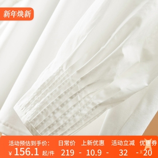 打底T恤D84F0 法G气质精梳棉拼镂空钩花捏褶长袖 H春上7号 早春