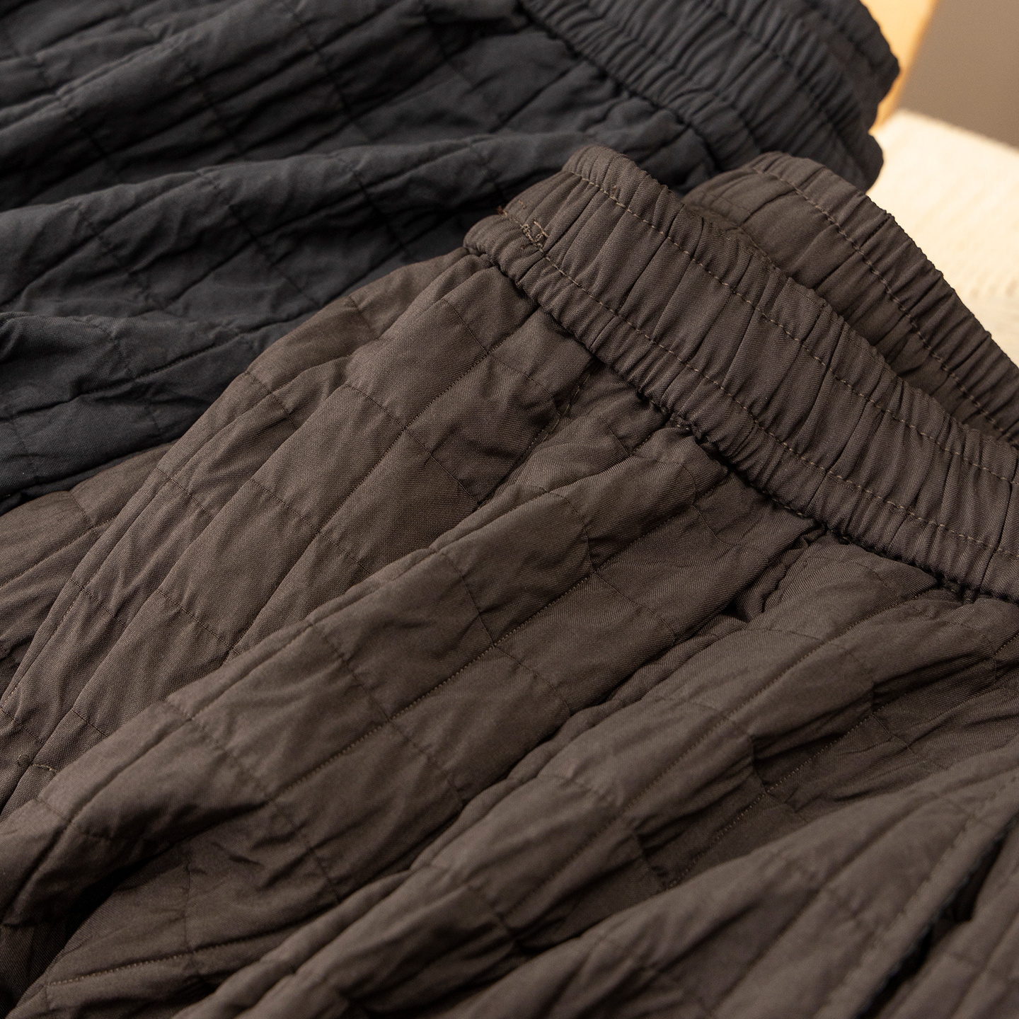 法G方格肌理夹棉保暖阔腿八分裤