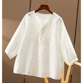自然纯美欧标亚麻刺绣衬衫 ￥358秒 简高阶 春上7号女5Z21