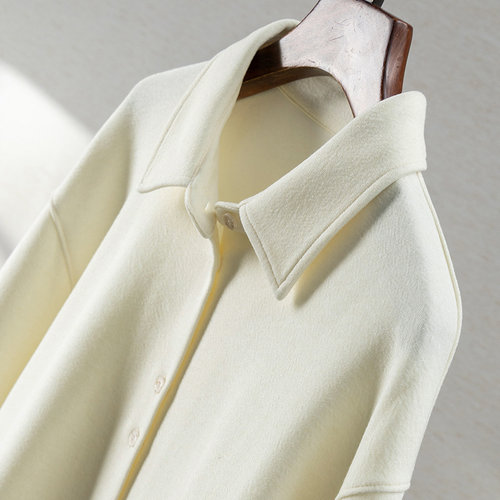 法柜慵懒含羊毛翻领长袖衬衫外套