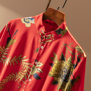 ¥699秒!春天家 新中式真丝素缎凤凰印花立领盘扣衬衫女16A1