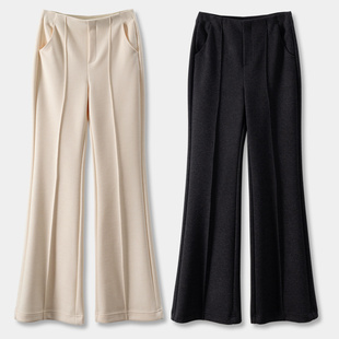 D女44I6 法G通勤含真丝羊绒毛呢松紧高腰微喇裤 H春上7号 气质S型