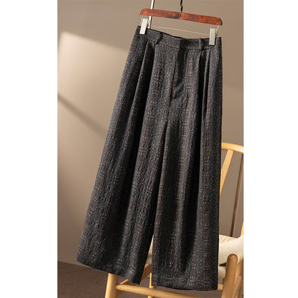 AA￥779 秒！春天家 冠乐绉香云纱真丝高腰八分阔腿裤女75A2