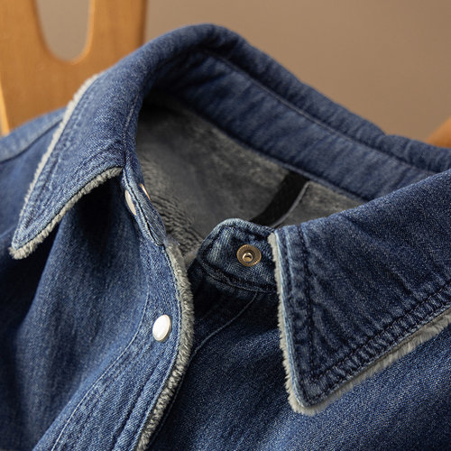 法柜100纯棉加绒牛仔衬衫外套