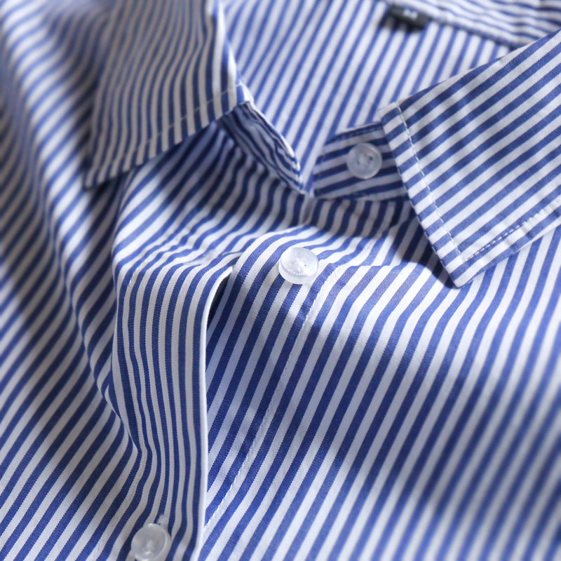 蓝白条宽松莼棉长袖衬衫女2023春上7号994y