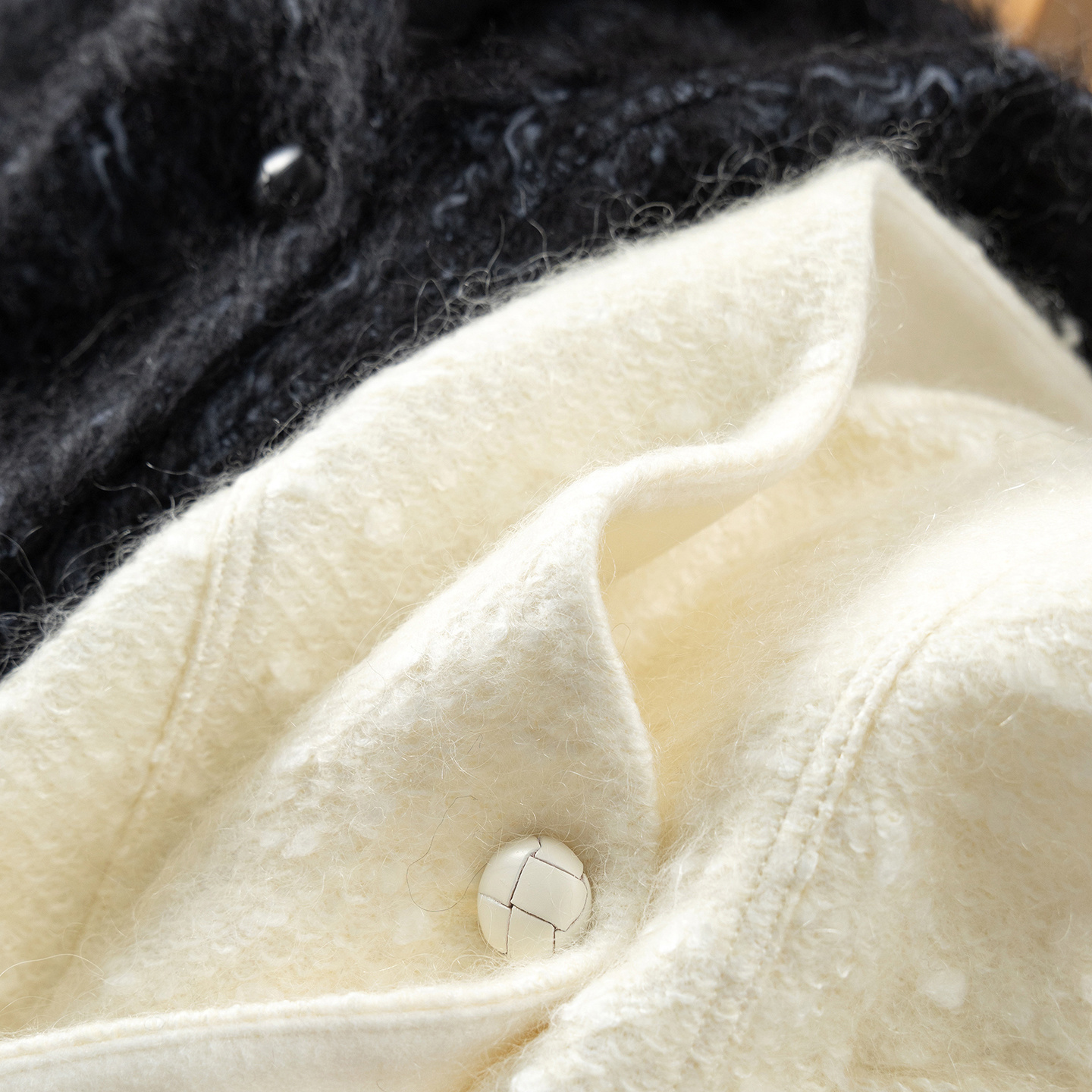 法柜羊毛马海毛V领毛呢大衣外套