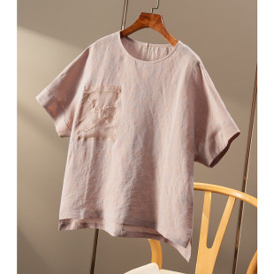 秒 衬衫 汉麻 法柜高级感钉珠短袖 春天家女6W29 亚麻 ￥459