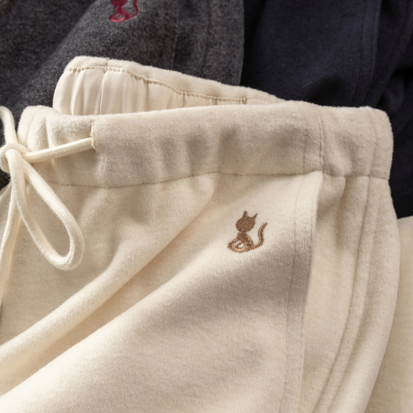 法G小猫含羊毛松紧腰直筒阔腿裤