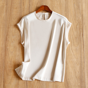 衬衫 ￥418 篙阶色真丝圆领包肩袖 素缎显奢 女春天家1S96 秒