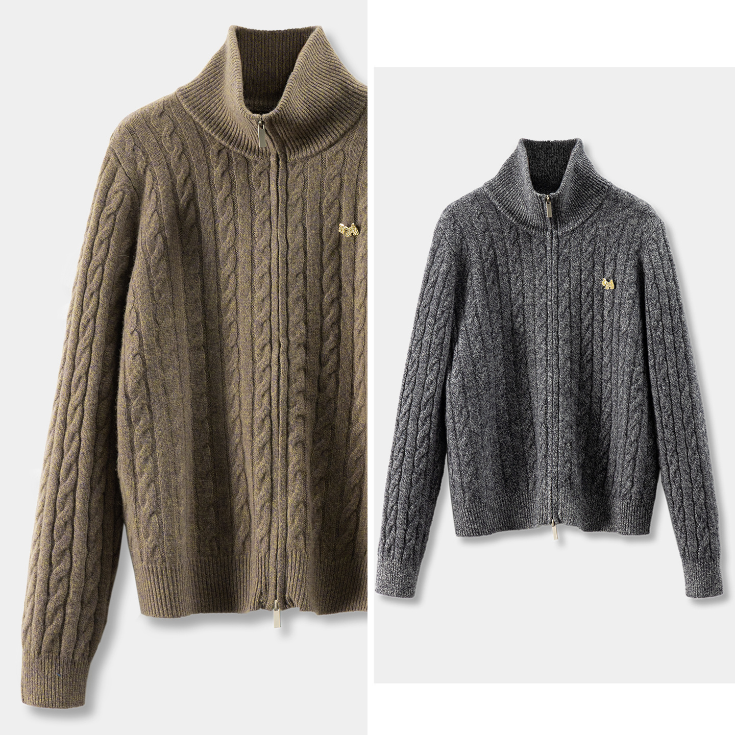 美式老钱100羊毛花纱双拉链毛衣