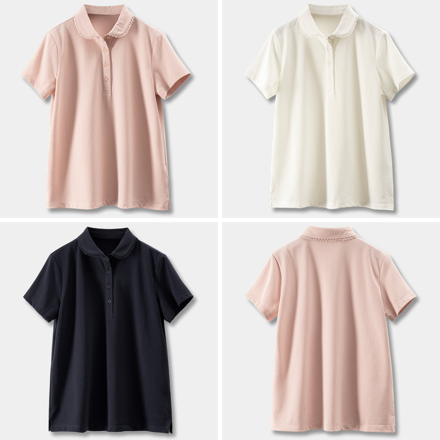 春上7号 谁穿都好看 法柜M+小俏皮钩花珠地棉POLO短袖T恤D女43J4