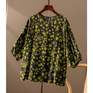 女春天家 ￥359 真丝衬衫 碎花印花宽松圆领中袖 2S79 秒