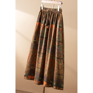 波西米亚民族风印花松紧腰A字半身裙女05E1 春天家 ￥259 秒