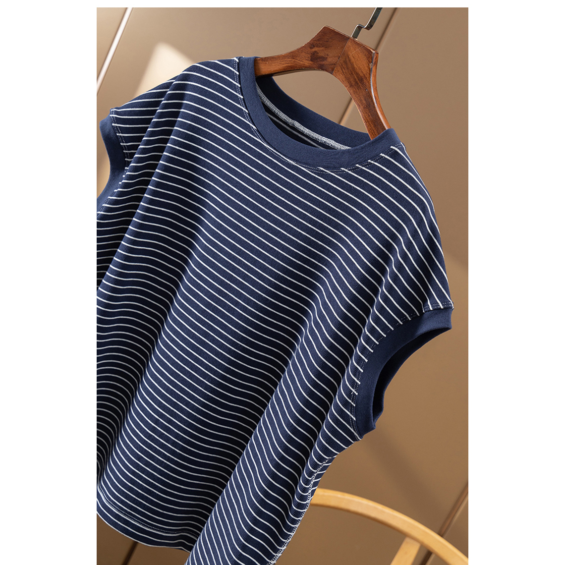 WW￥259 秒！经典细条纹！纯棉包肩短袖针织T恤春天家女57A5