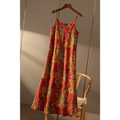 WW￥1190 秒！ 重磅真丝冠乐绉红云纱斜裁吊带连衣裙女春天家7J59