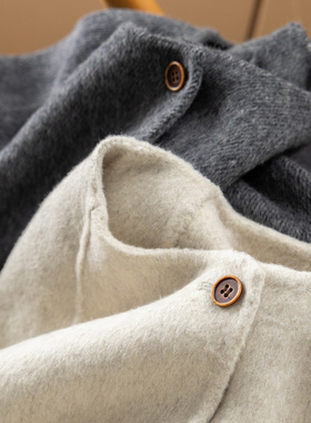 H春上7号 大白菜 法柜芨简轻奢复古100羊毛圆领双面呢大衣D68F0特