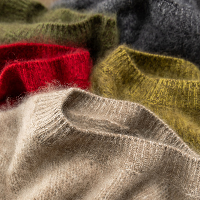 法G花纱羊毛羊绒拉毛圆领毛衣