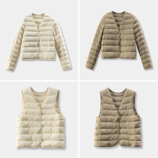 ￥369 秒！春天家 90白鹅绒V领内胆羽绒服外套^马甲56F6