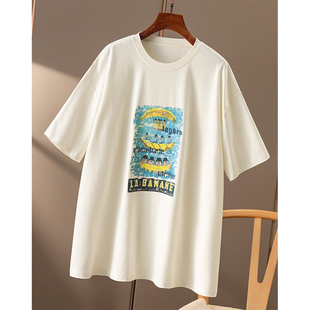 ￥189 秒！香蕉船印花 显瘦长绒棉圆领短袖T恤春上7号女3Z96 特