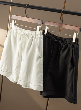 ￥秒！春天家  法柜高品天丝亚麻松紧腰阔腿四分短裤女73B3