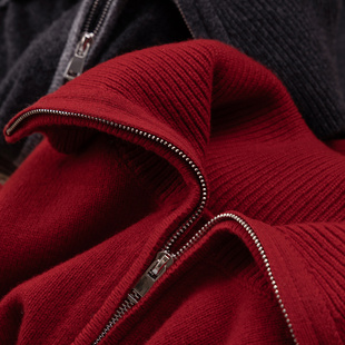 法柜100羊毛双头拉链翻领毛衣开衫 红 D女82E0 很正 H春上7号