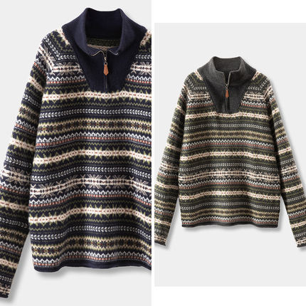 H春上7号 北欧复古腔调 费尔岛提花 高领^翻领100羊毛毛衣D女10G4