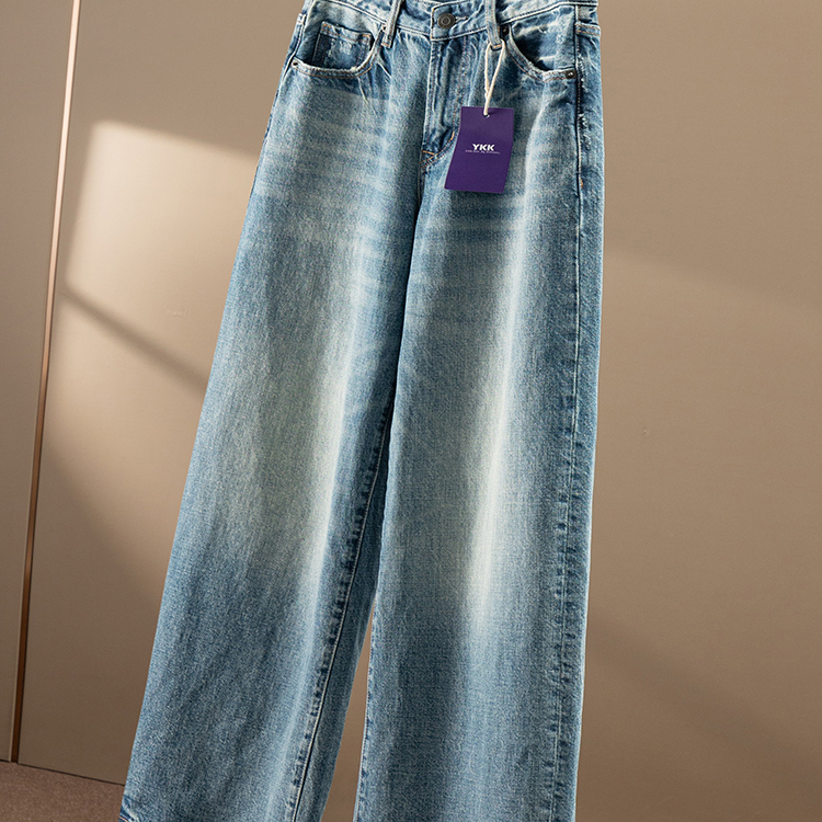 WW￥319 秒！春天家 牛仔 法G水洗蓝100棉高腰直筒阔腿裤女64C5