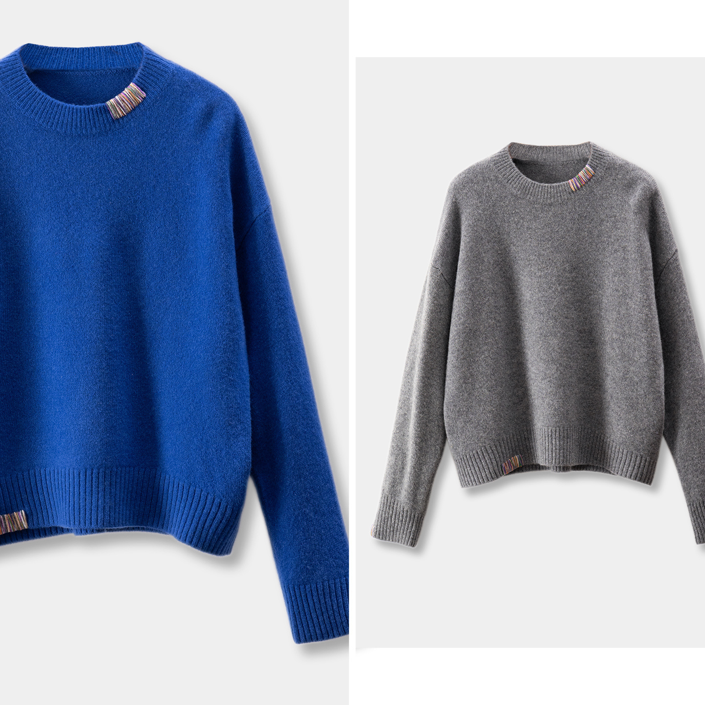 法G彩勾线羊毛花纱圆领长袖毛衣