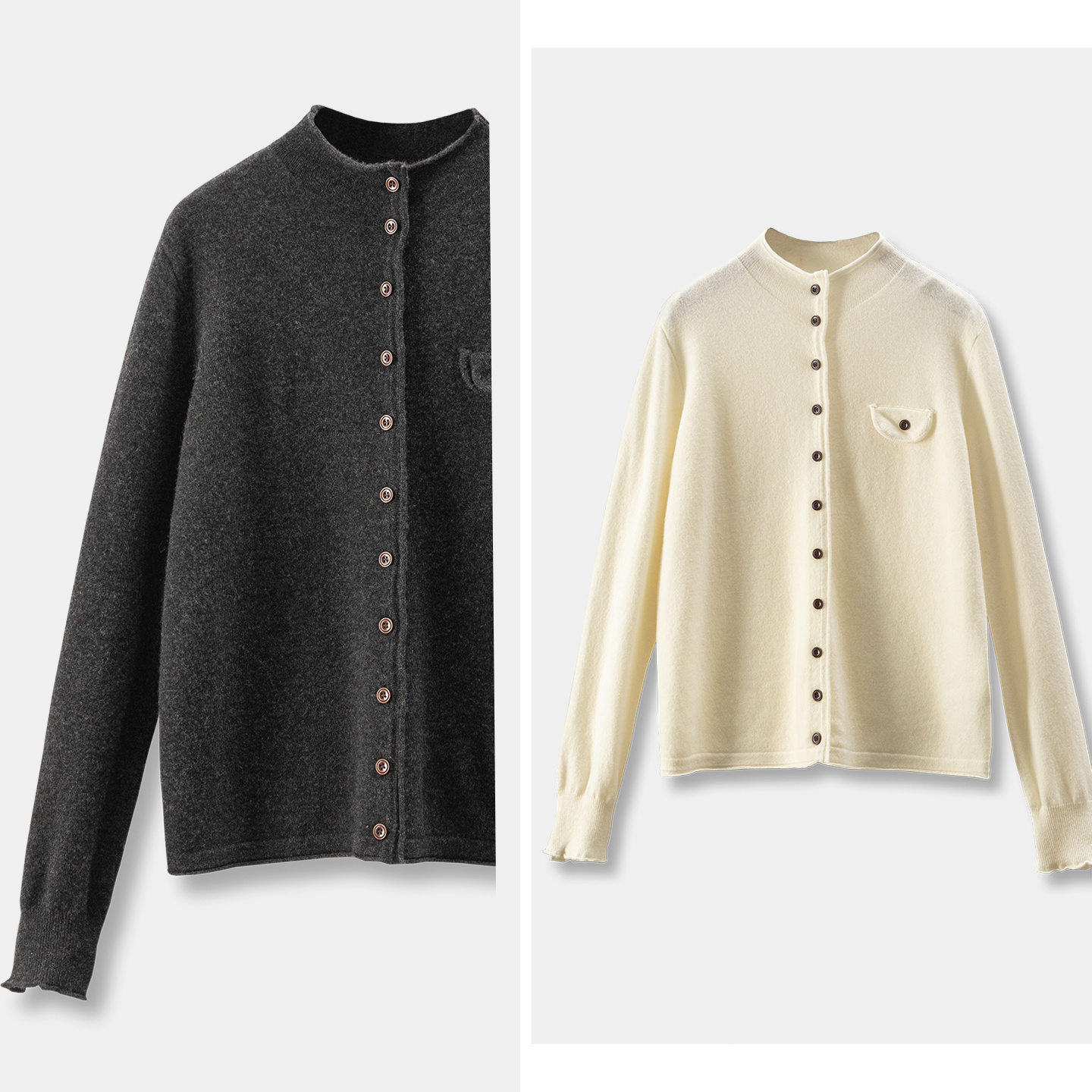 法G笈简排扣100羊毛立领毛衣开衫