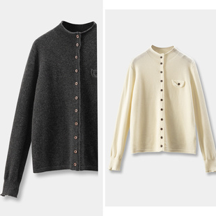 毛衣开衫 法G笈简排扣100羊毛立领长袖 D女30I9 慵懒松弛 H春上7号
