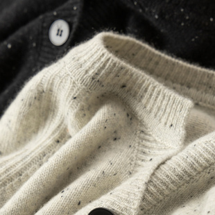 D女69F2 法柜点点纱100山羊绒圆V领毛衣开衫 H春上7号 轻奢高质感