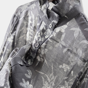 H春上7号 优雅腔调！法柜100天丝立体压褶立领印花衬衫女88E2