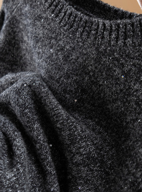 H春上7号 高奢灰 法柜细闪100羊毛银丝亮片圆领花纱毛衣女91E4