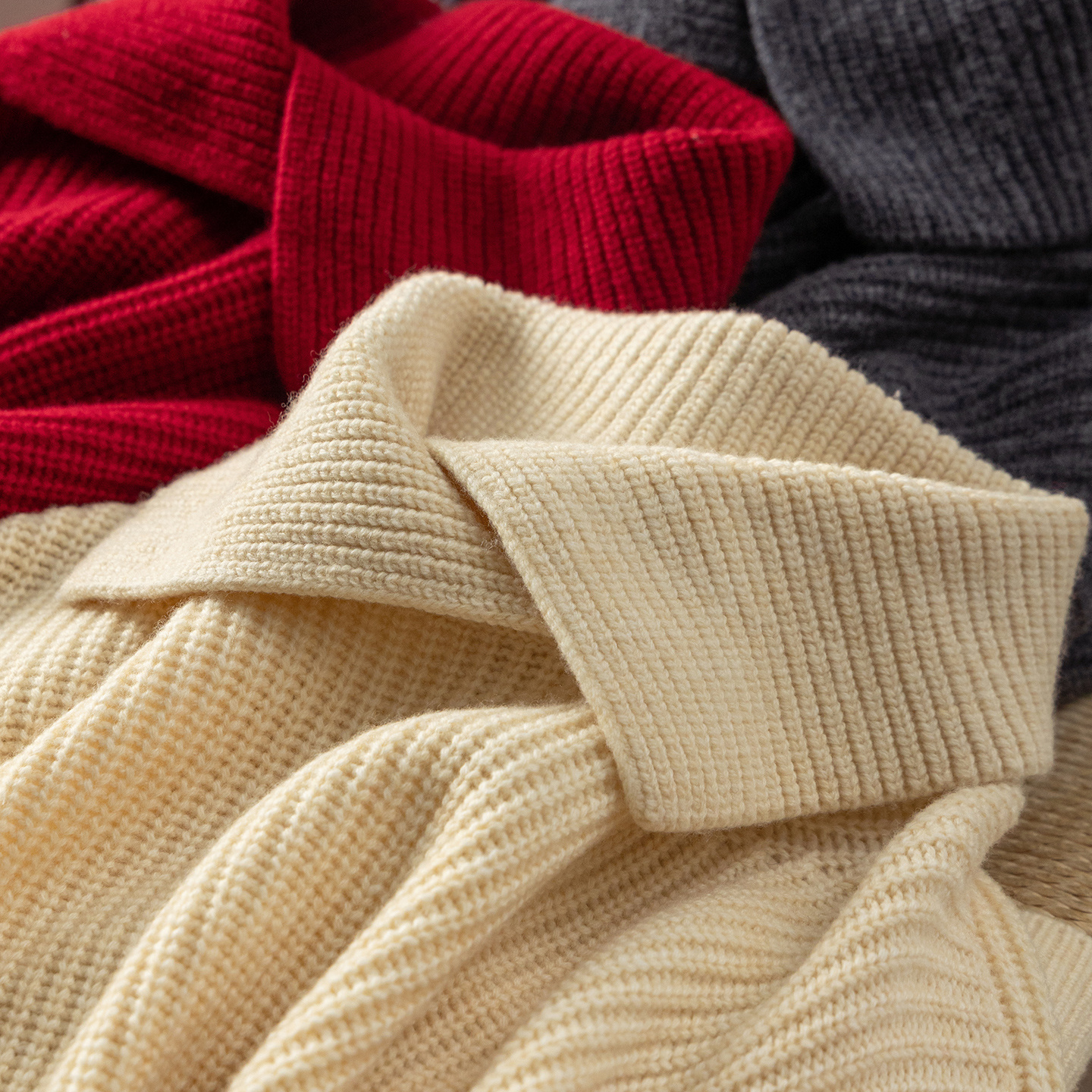 法G元宝针100羊毛长袖毛衣