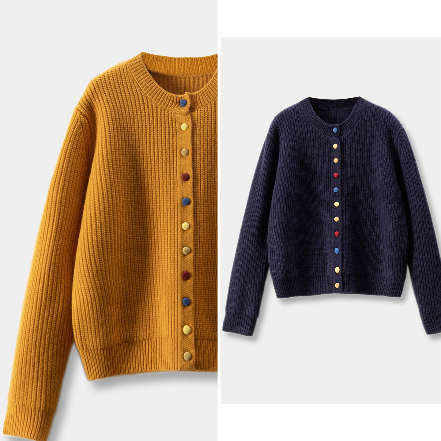 法柜软糯羊毛圆领长袖毛衣开衫