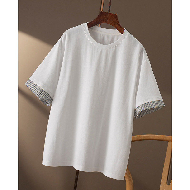 ￥秒！拼接格子简约休闲圆领短袖棉T恤春天家女2Z55,女装/女士精品,T恤,淘宝优惠券,粉丝福利购,淘宝优惠卷