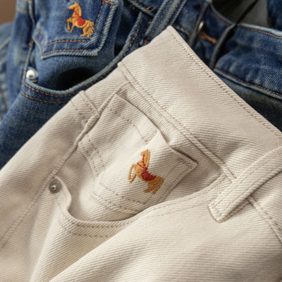 法柜小马刺绣四面弹九分直筒裤