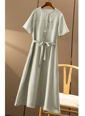 AA￥339 秒！春天家 褶皱肌理感醋酯短袖收腰衬衫连衣裙女8W96