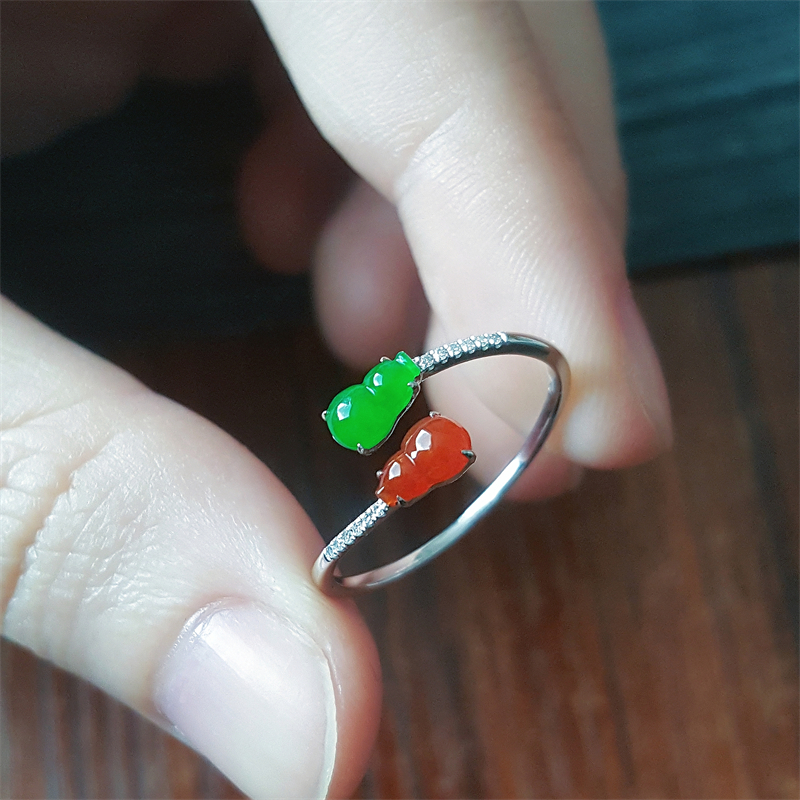 缅甸翡翠戒指天然红翡翠葫芦戒指