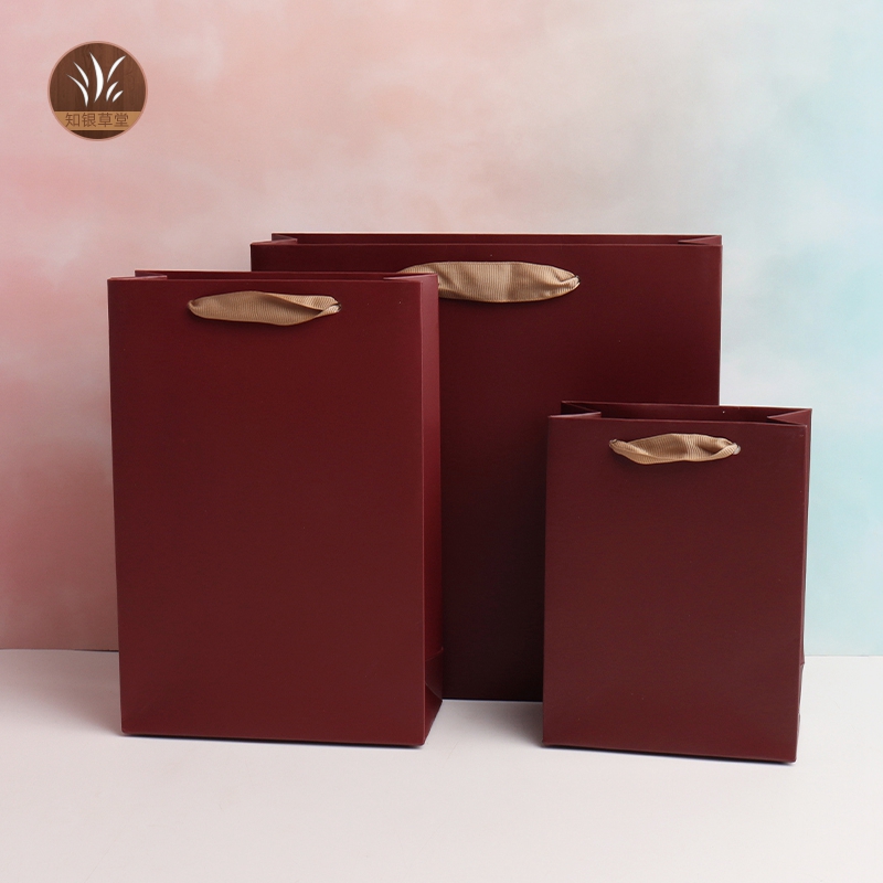珠宝首饰包装袋礼品袋购物纸袋子收纳袋酒红丝带手提袋净面印logo