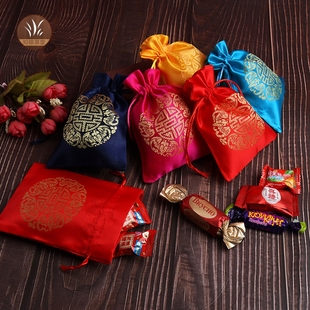 珠宝首饰包装袋抽拉袋五福临门小号收纳袋喜糖袋子礼品袋束口