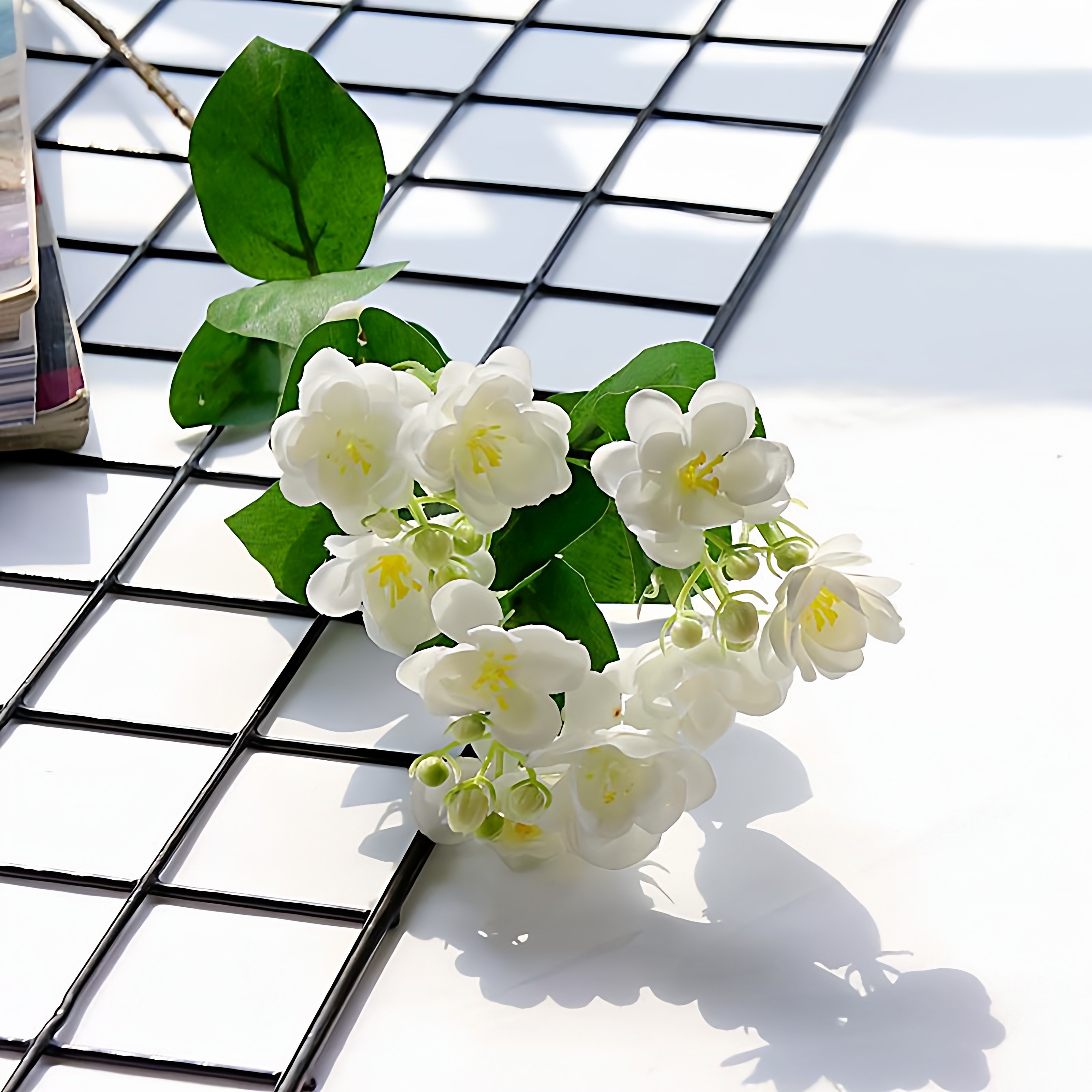 假花彷真花束单支塑料茉莉干燥花花坛栅栏小把插花田园风装饰摆件