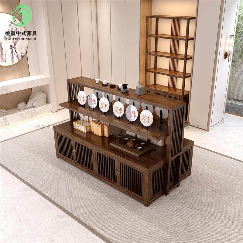 新中式中岛柜陈列柜流水台茶叶展示架茶具摆件展示柜多层货架实木