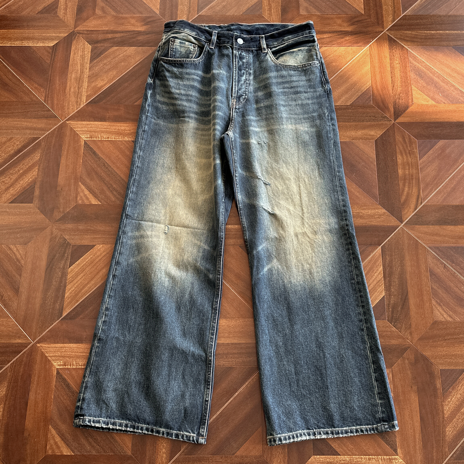 【SUNTEEZA】25fw新款2021m直筒版型涂层复古磨损做旧牛仔裤