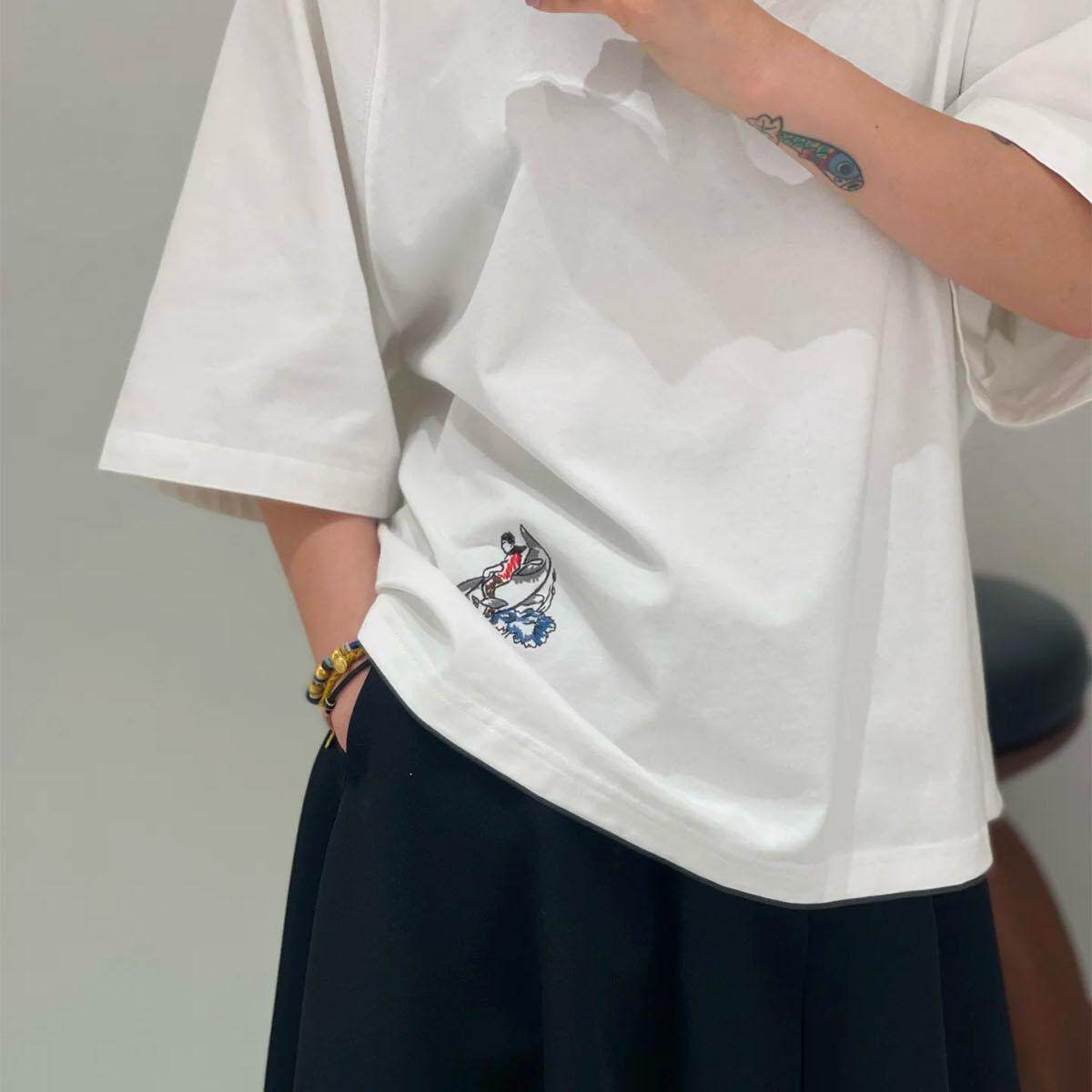 【SUNTEEZA】B/V25SS重磅特殊裁剪倒三角鲨鱼刺绣男女同款短袖T恤